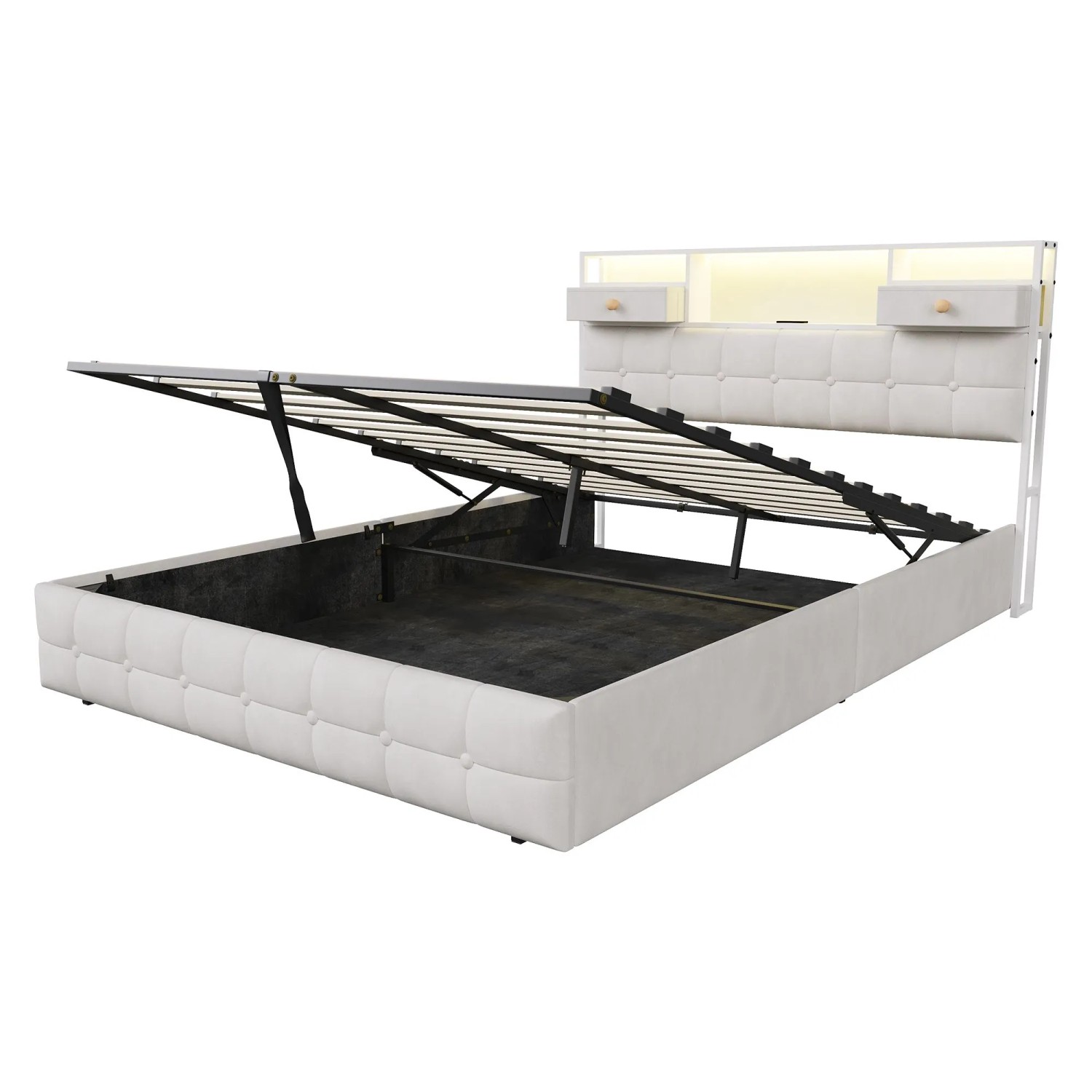 PXloue Polsterbett Stauraumbett 140x200 mit Stauraum LED USB Doppelbett Beige