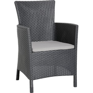 Graphitfarbener Sessel mit hellgrauem Sitzkissen aus dem Balkonmöbel-Set Napoli.