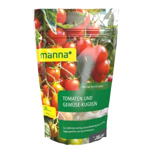 Packung Manna Tomaten- und Gemüsekugeln, 20 Stück, für eine reiche Ernte im Garten oder auf dem Balkon.