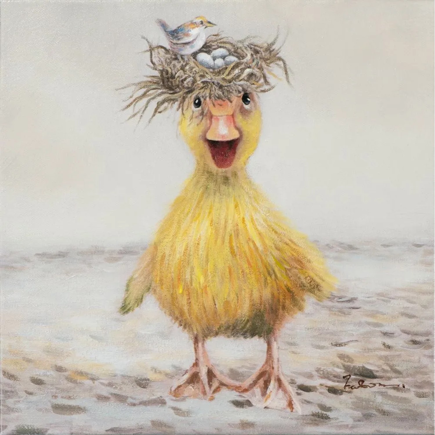Art Universe Leinwandbild Küken mit Vogelnest 40 x 40 cm
