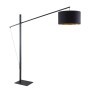 Moderne Bogenlampe Mossa in Schwarz mit goldenem Lampenschirm für Wohnzimmer.