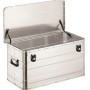 Offene LUX Aluminiumbox 90 l, ideal zur Lagerung und zum Transport, mit Tragegriffen.
