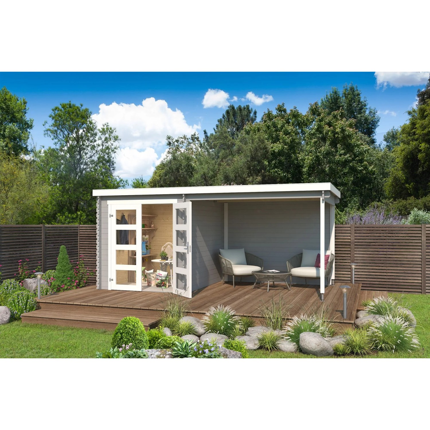 Lasita Holz-Gartenhaus Long Beach Flachdach Lasiert 472.2 cm x 230 cm