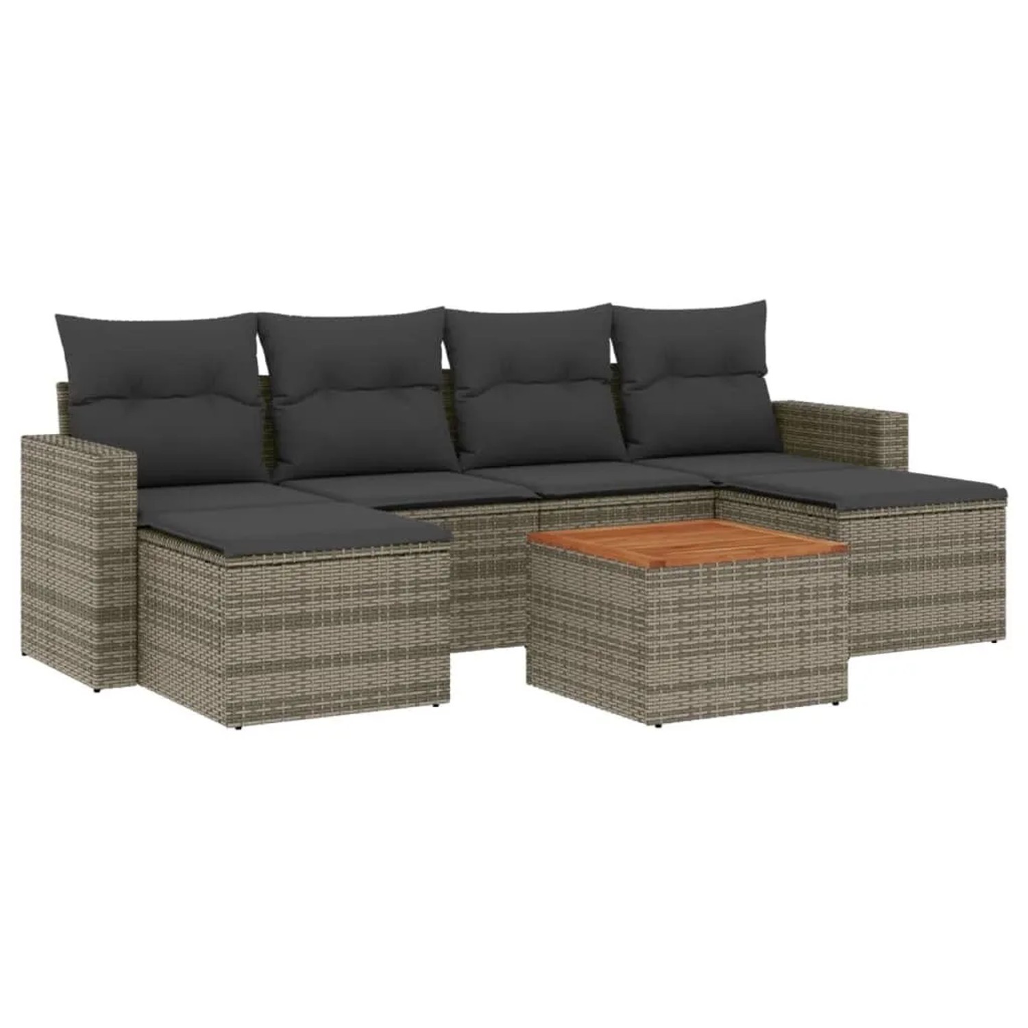 vidaXL 7-Tlg Garten-Sofagarnitur mit Kissen Grau Poly Rattan 3224247
