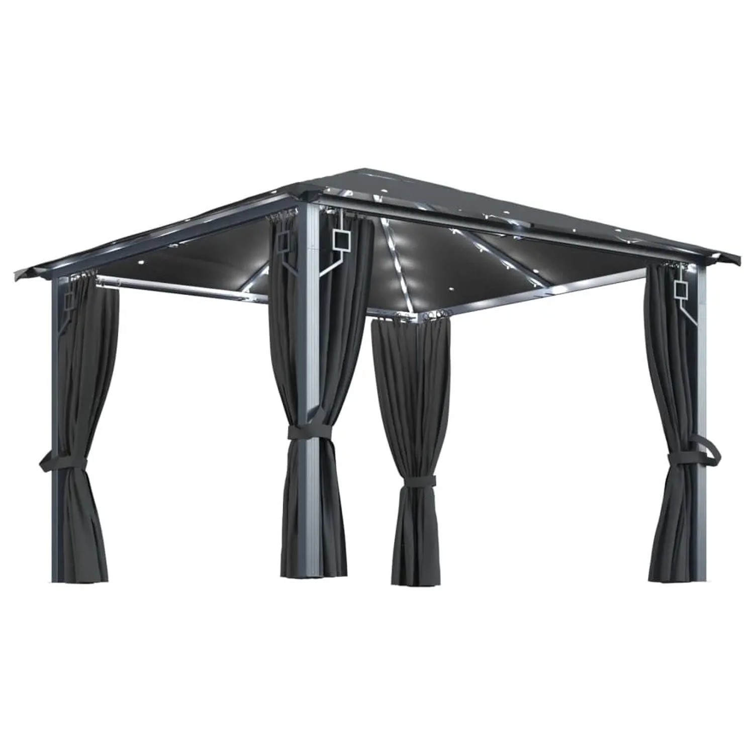 vidaXL Pavillon mit Vorhängen & LED-Lichterkette 3x3 m Anthrazit Alu 3070333