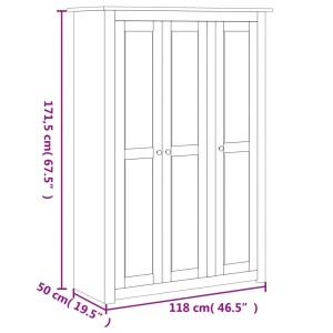 vidaXL Kleiderschrank, 3-türig, Kiefer Panama Serie, Holzfarben, mit Maßangaben.