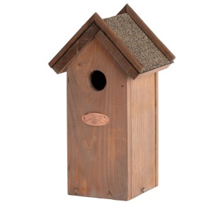 Esschert Design Nistkasten für Blaumeisen mit Bitumendach, aus Holz, braun.