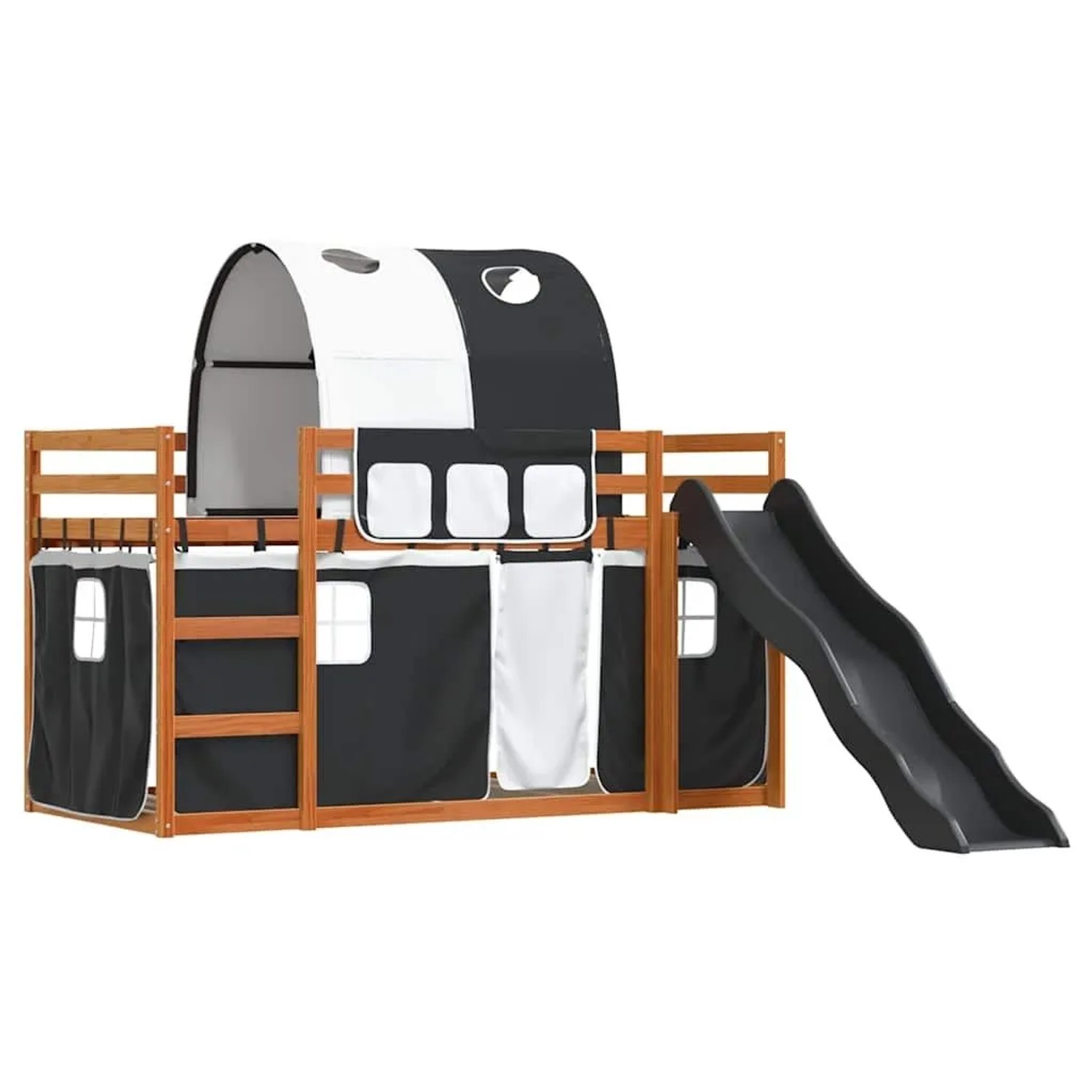 vidaXL Etagenbett mit Rutsche und Gardinen Weiß und Schwarz 90x200 cm 32841 günstig online kaufen