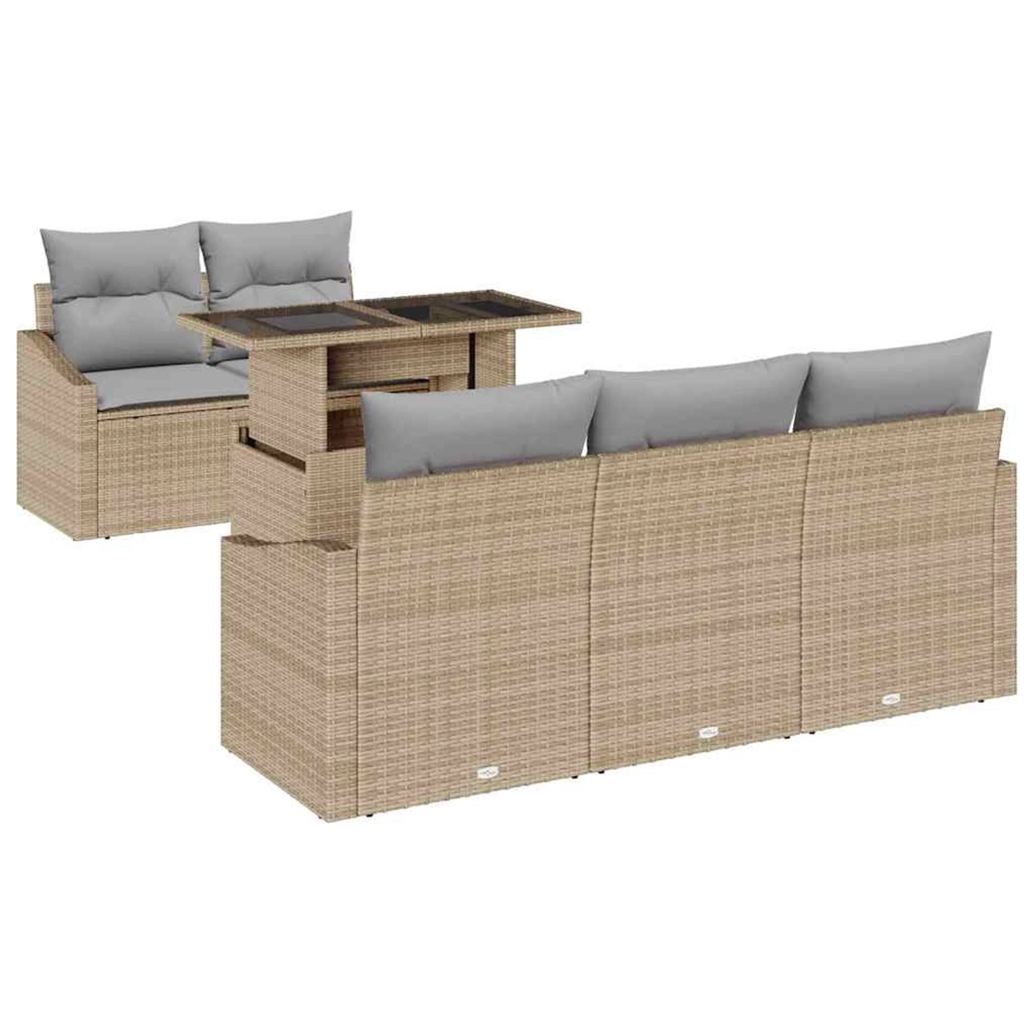 vidaXL Garten-Sofa-Set mit Speicher 6-Tlg Beige Poly Rattan 3357653 günstig online kaufen