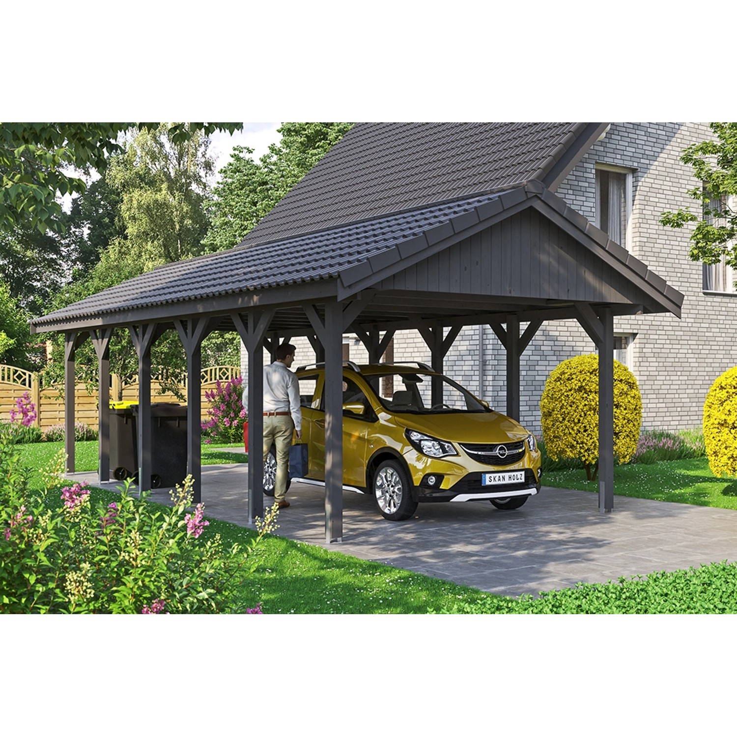 Satteldach-Carport Wallgau Schiefergrau 430 x 900 cm Dachlattung