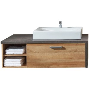 Trendteam Waschbeckenunterschrank in Eiche Riviera Honig, 123 cm breit.