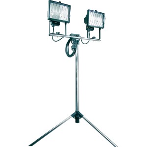 Doppel-Halogenstrahler mit Stativ, 2 x 400 W, für flexible Beleuchtung im Innen- und Außenbereich.