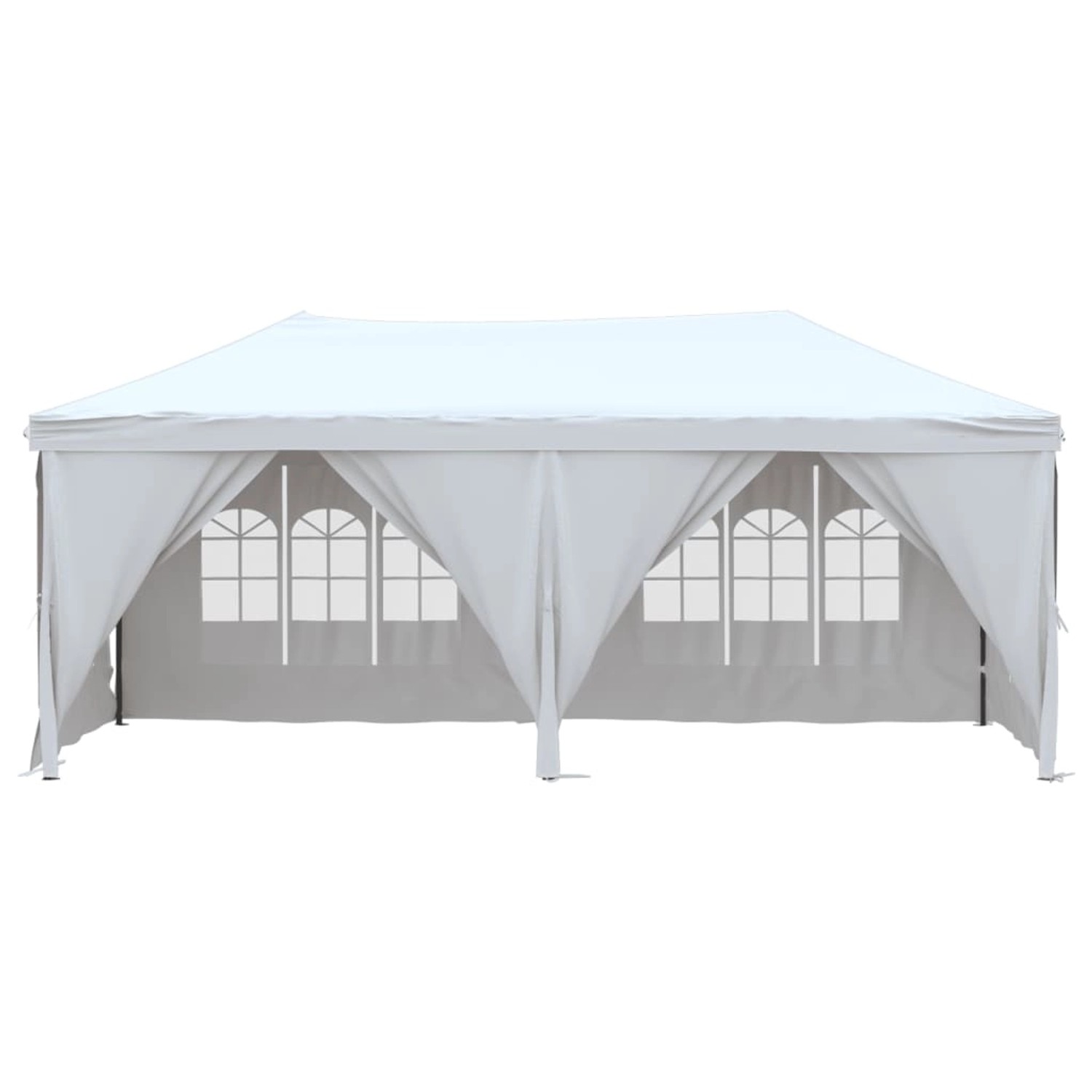 Weißes, faltbares Partyzelt 3x6 m mit Seitenwänden und Fenster für Gartenpartys.