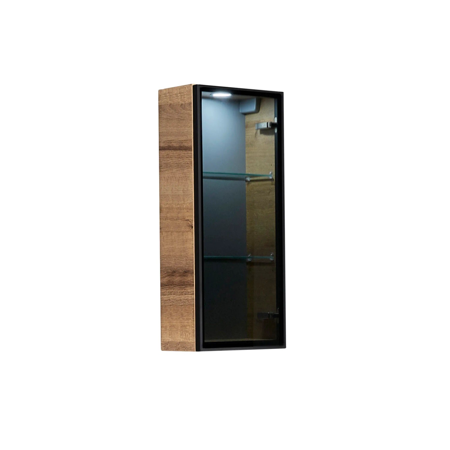 Pelipal Wandschrank Quantum 05, Riviera Eiche, 30cm mit Rauchglastür und LED-Spot.