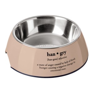 Beiger Hunter Melamin-Napf Luton, 700 ml, mit Edelstahleinsatz und "Han-gry" Aufdruck.