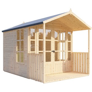 Bertilo Gartenhaus Arley, 291x202 cm, Naturholz. Holz-Gartenhaus mit überdachter Veranda und Satteldach.