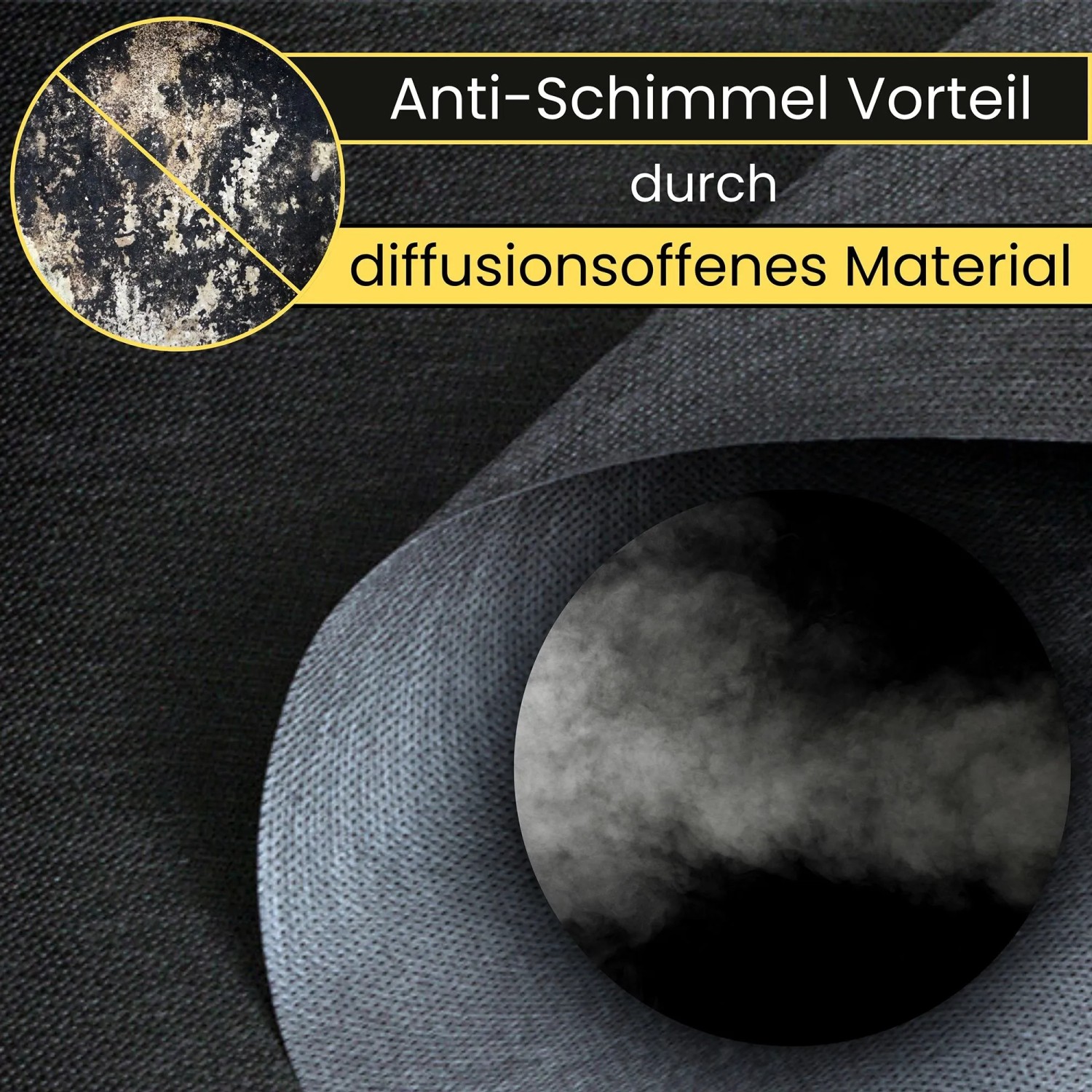Detailaufnahme der AMF Dachunterspannbahn in Anthrazit, diffusionsoffen und feuchtigkeitsabweisend.