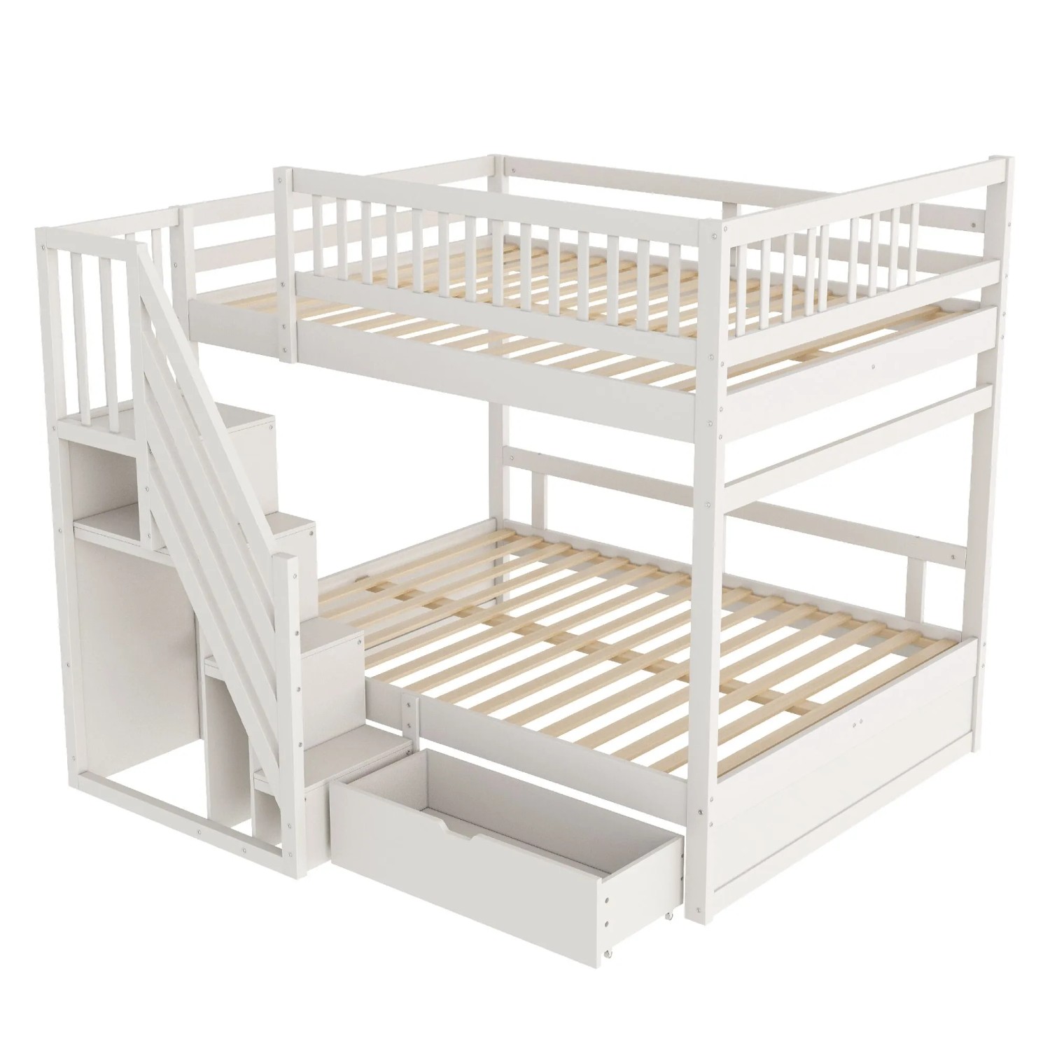 okwish Etagenbett 140x200cm mit Sicherheitsleiter und Schubladen Kinderzimmer Weiß ohne Matratze