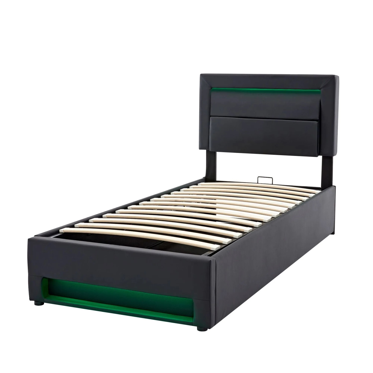 okwish Polsterbett 90x190cm mit USB LED Stauraum Schlafzimmer Schwarz ohne Matratze