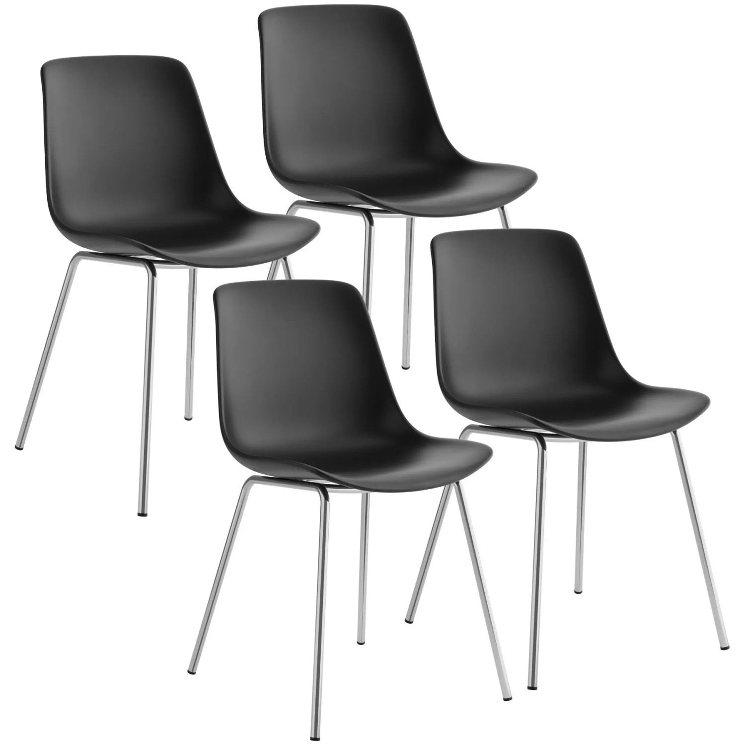 Tectake Kunststoffstuhl Mave  Große Kunststoffschale Ergonomische Form Mit Hoher Rückenlehne  4Er Set 55 x 46 x 80 50 cm Schwarz Chrom