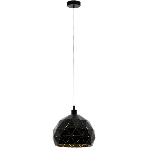 Schwarze Eglo Pendelleuchte Roccaforte mit goldfarbenen Akzenten, 40,5x40x29,5 cm.