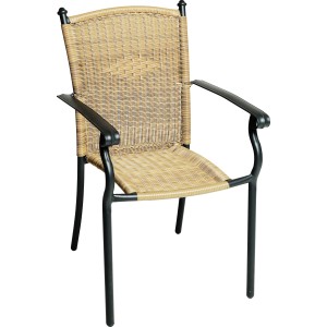 Stapelsessel Roma, 2er-Set, Gartenstuhl mit Kunststoffgeflecht und schwarzem Aluminiumgestell.