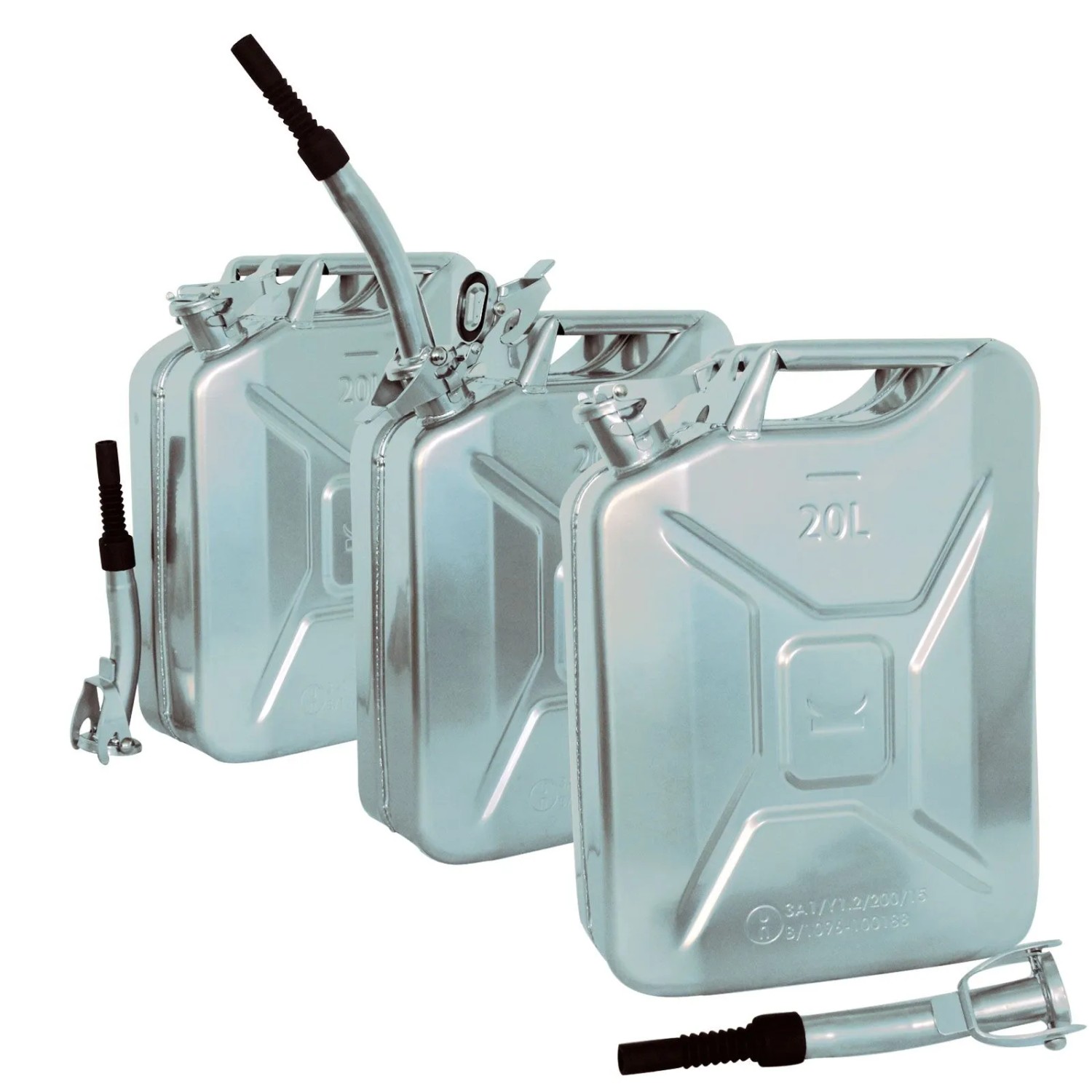 TRUTZHOLM 3x Metallkanister 20 Liter mit Ausgießer Silber