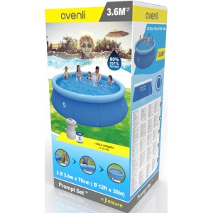 Verpackung Avenli Prompt Set Aufstellpool, rund, 360x76 cm, blau, mit Filterpumpe.