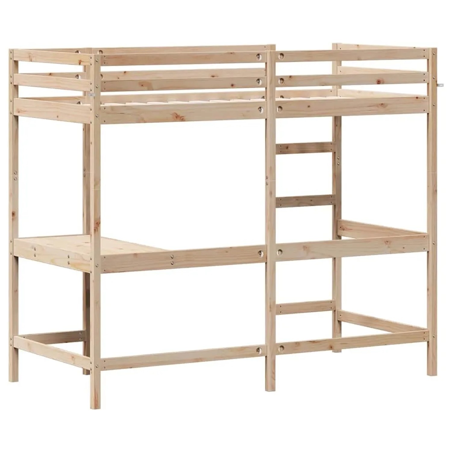 Hochbett mit Schreibtisch aus Kiefernholz, 90x190 cm, naturbelassenes Holz, Abenteuerbett für Kinder