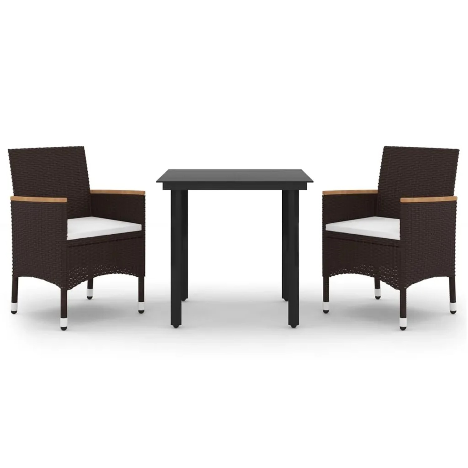 vidaXL 3-Tlg Garten-Essgruppe mit Auflagen Poly Rattan und Glas 3099769