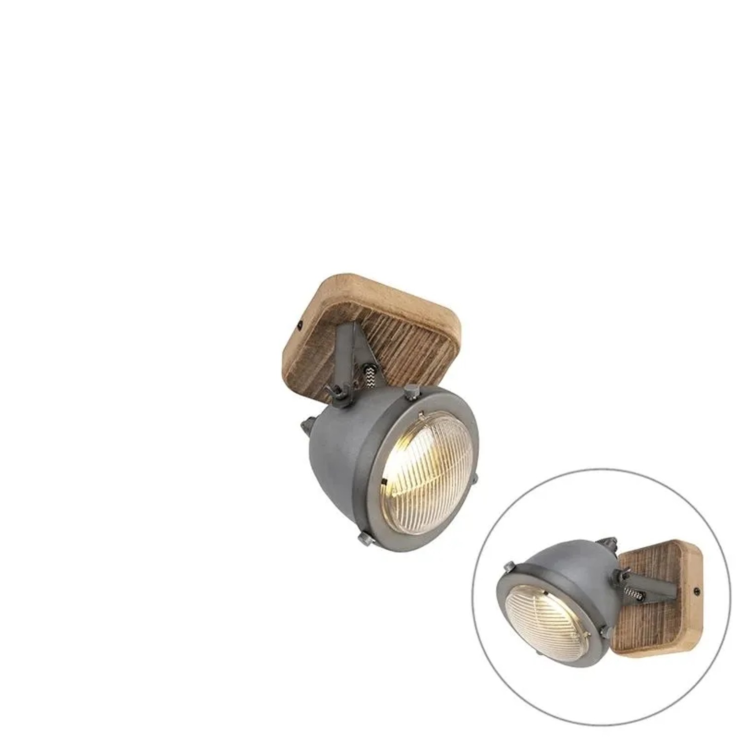 QAZQA IndustrieSpot Stahl mit Holz Kippbar Emado