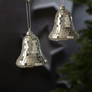 Marelida Christbaumschmuck Glocken Weihnachtsbaumschmuck Im Discokugel Look Silber 4St