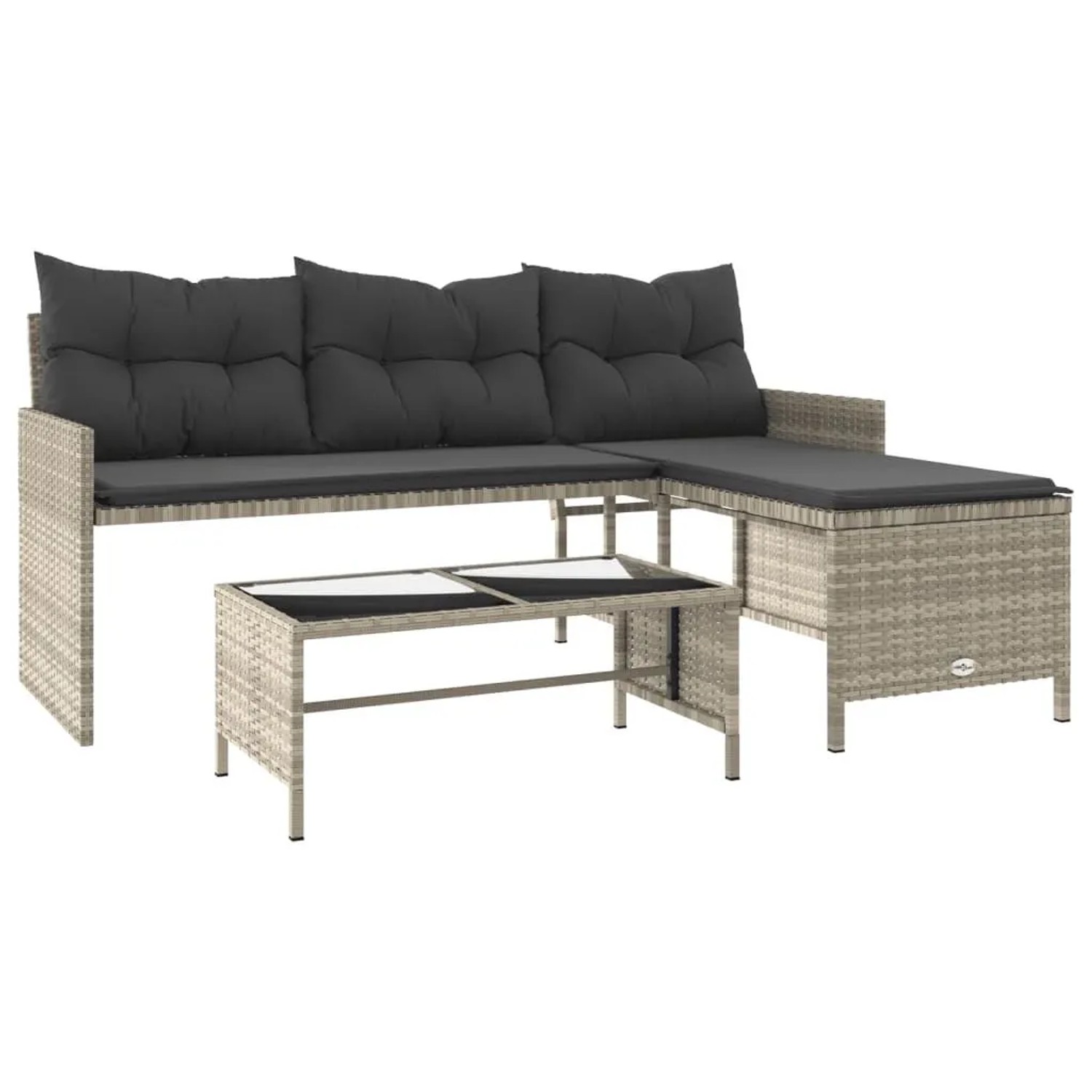 vidaXL Gartensofa in L-Form mit Tisch und Kissen Hellgrau Poly Rattan 36557 günstig online kaufen