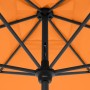 Detailaufnahme: Doppler Marktschirm MyZone Orange mit schwarzem Gestell und Knickfunktion.