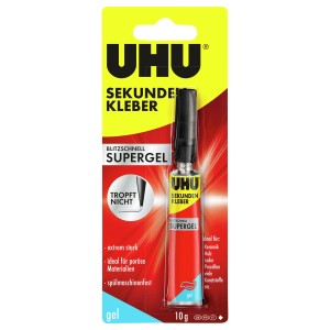 Uhu Sekundenkleber Supergel, 10g Tube, tropffreie Gelformel für präzises Kleben.