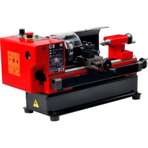 Rotwerk Mini Drehmaschine C0, rot/schwarz, ideal für Modellbau und Hobbywerkstatt.