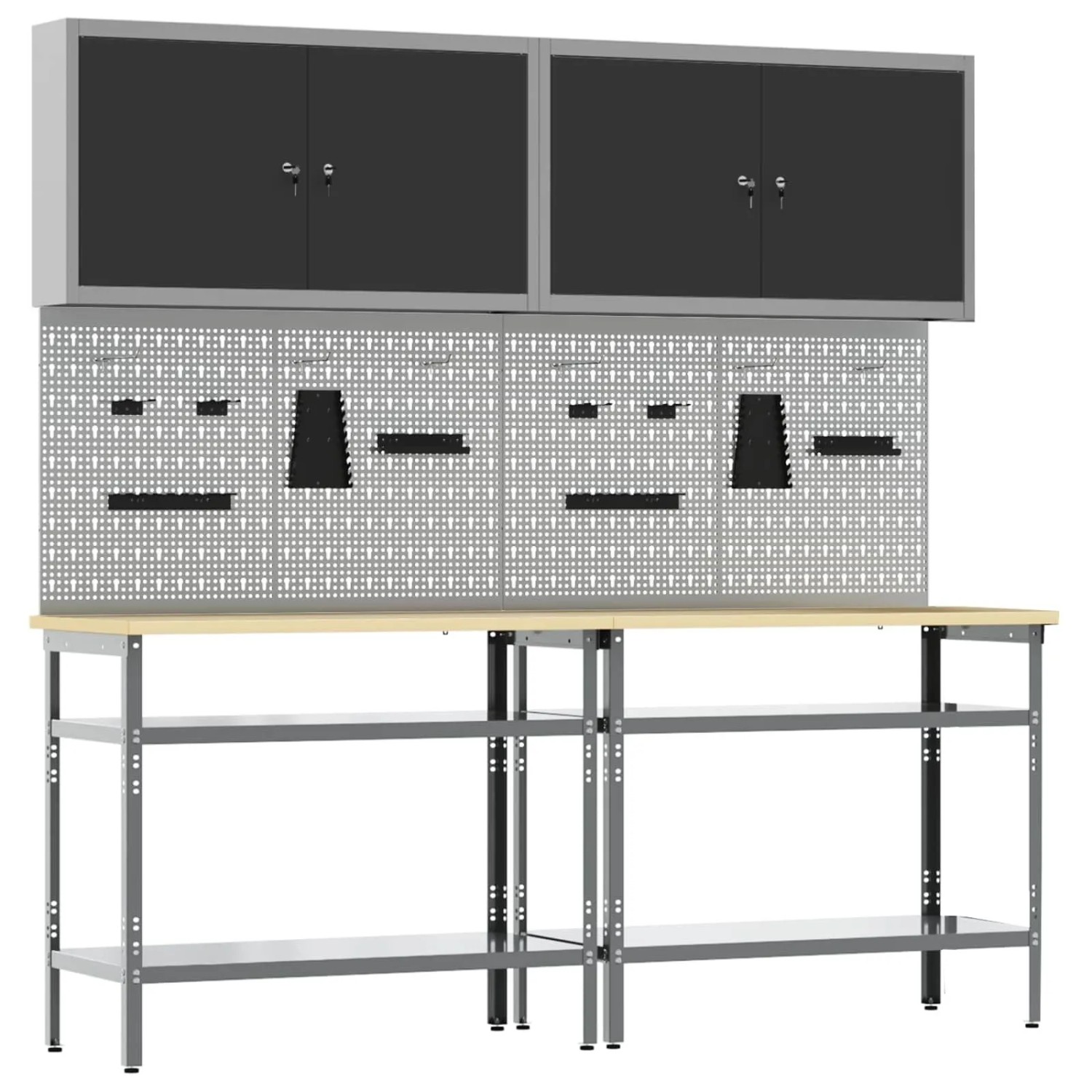 vidaXL Werkbank-Set 8-Tlg Schwarz und Grau Pulverbeschichteter Stahl 3321500