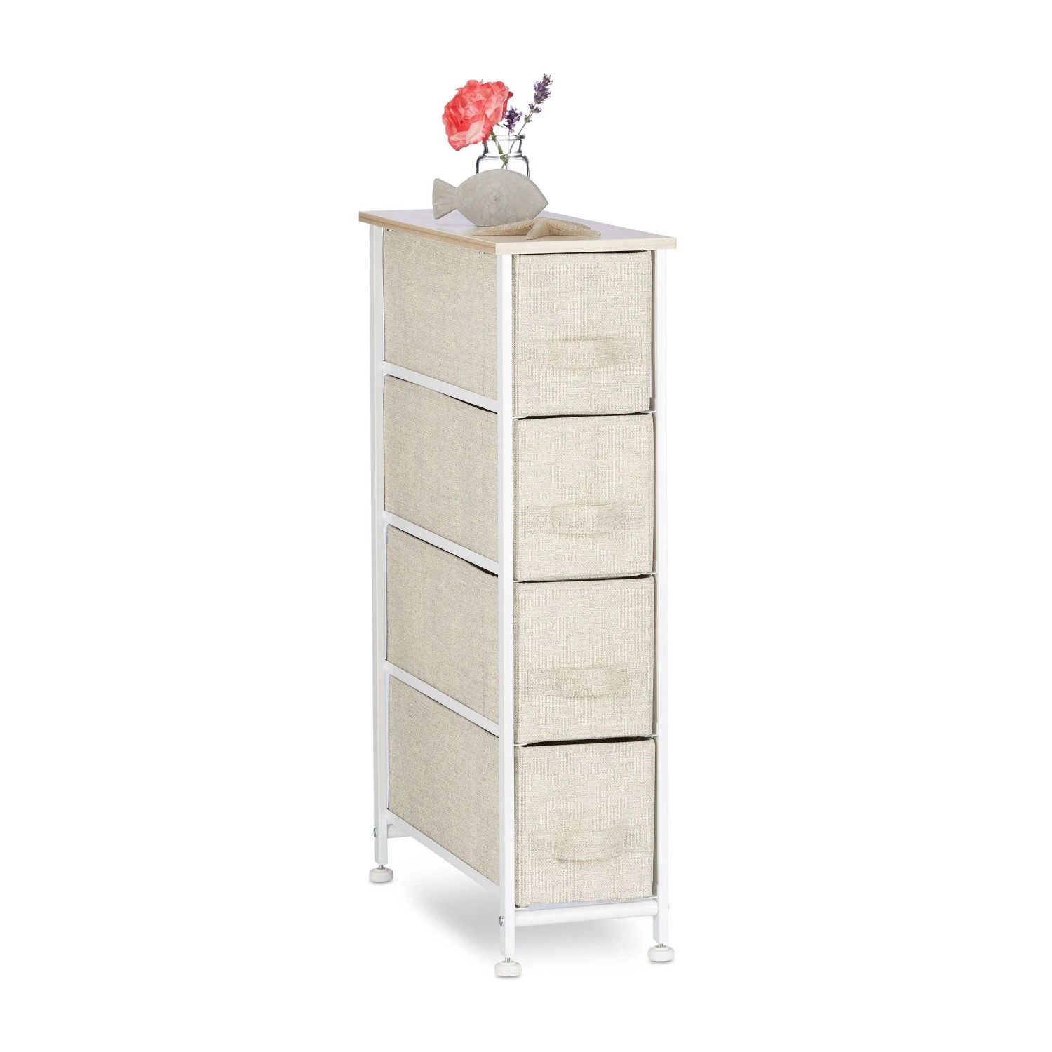 Relaxdays Regalsystem Stahl Stoff MDF Beige Weiß Mit Schubladen 76 x 20 x 48 cm 4,7 kg