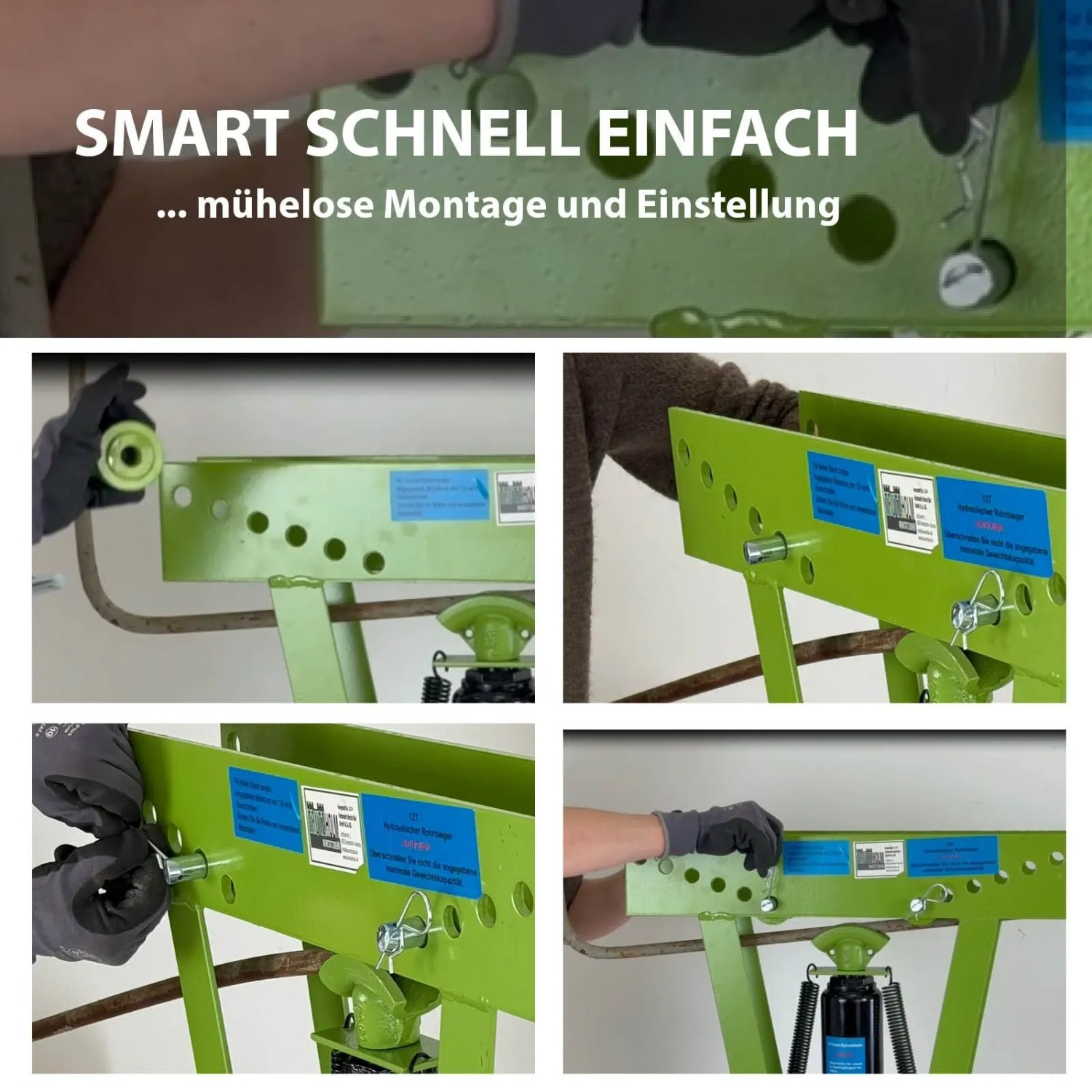 TRUTZHOLM Rohrbiegemaschine, hydraulisch, 12t, mit 6 Matritzen für präzise Rohrbiegungen bis 90 Grad.