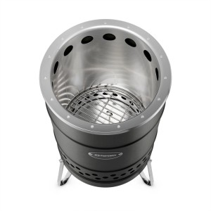 Petromax Feuertonne Pyron-Black aus Edelstahl, raucharmer Holzkohlegrill mit Kohlerost und Belüftung.