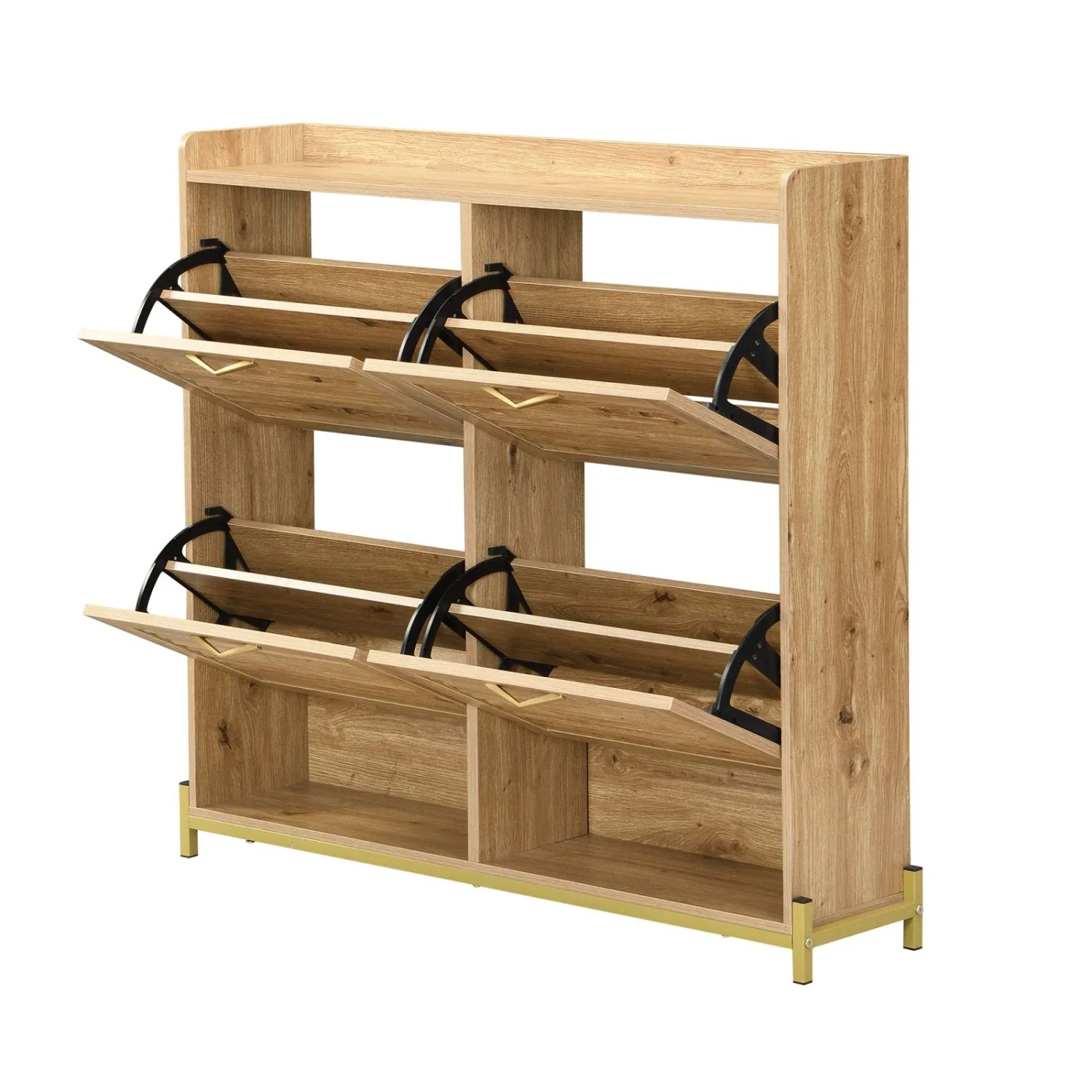 PXloue Schuhkipper mit 4 Klappen Schuhschrank 108 cm Holzoptik MDF