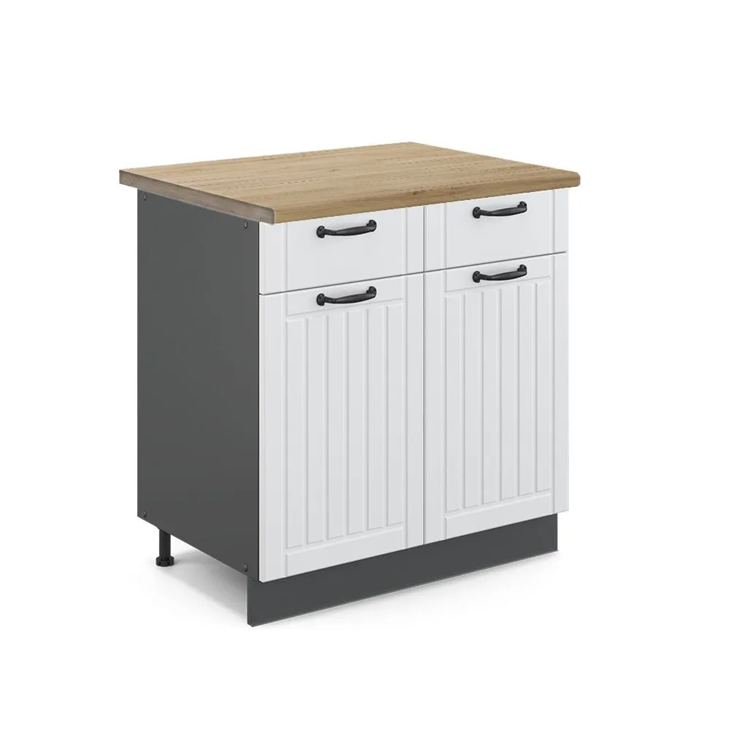 Vicco Küchenunterschrank Fame-Line Weiß Landhaus Anthrazit 80 cm AP Eiche
