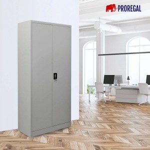 PROREGAL Flügeltürenschrank ELEPHANT Komplett Montiert Mit 2 Türen Abschließbar HxBxT 180x80x40cm 4 Ebenen Stahl Pulverbeschichtet Lichtgrau Spind
