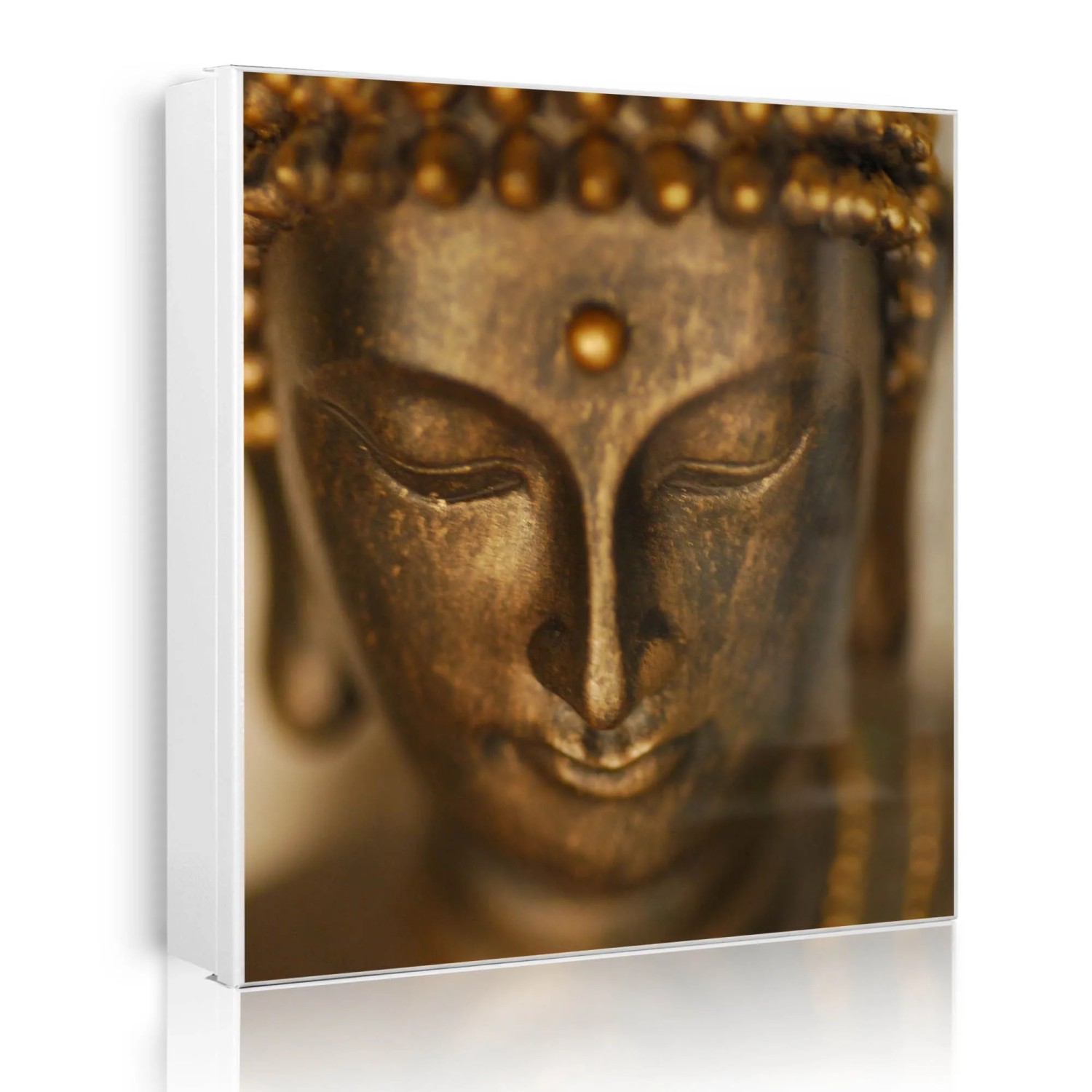 Banjado Großer Schlüsselkasten Metall 30x30cm Weiß Scharnier Rechts 50 Haken Beschreibbar Magnetisch Motiv Buddha Gold