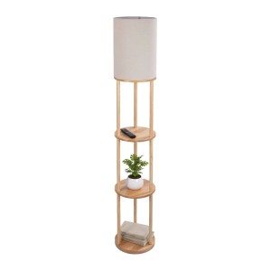 Relaxdays Stehlampe Holz Leinen Kunststoff Naturweiß mit 3 Ablagen Rutschfest 180 cm x 30 cm 6 kg