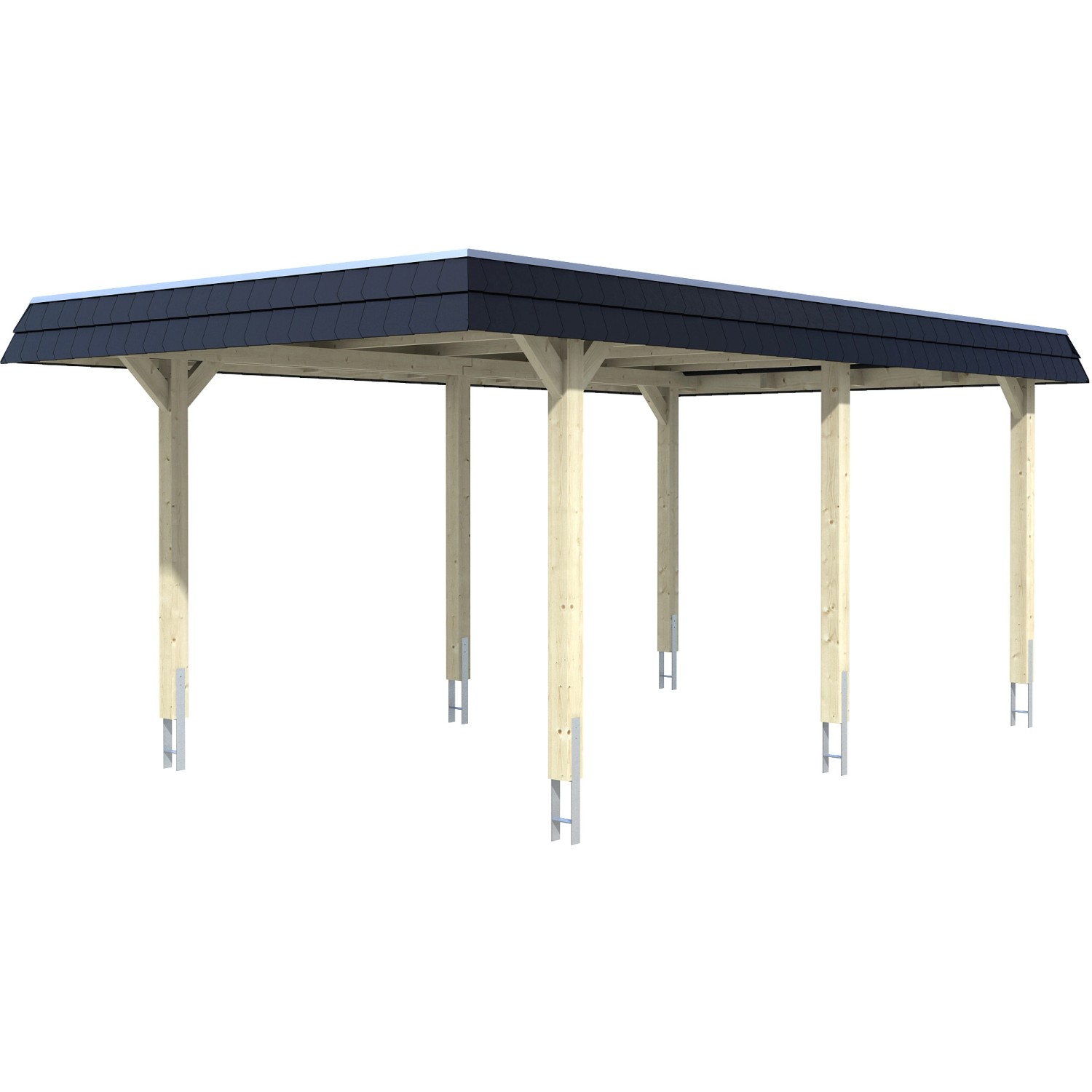 Skan Holz Carport Wendland Natur 362 x 628 cm Alu-Dach Blende Schwarz günstig online kaufen