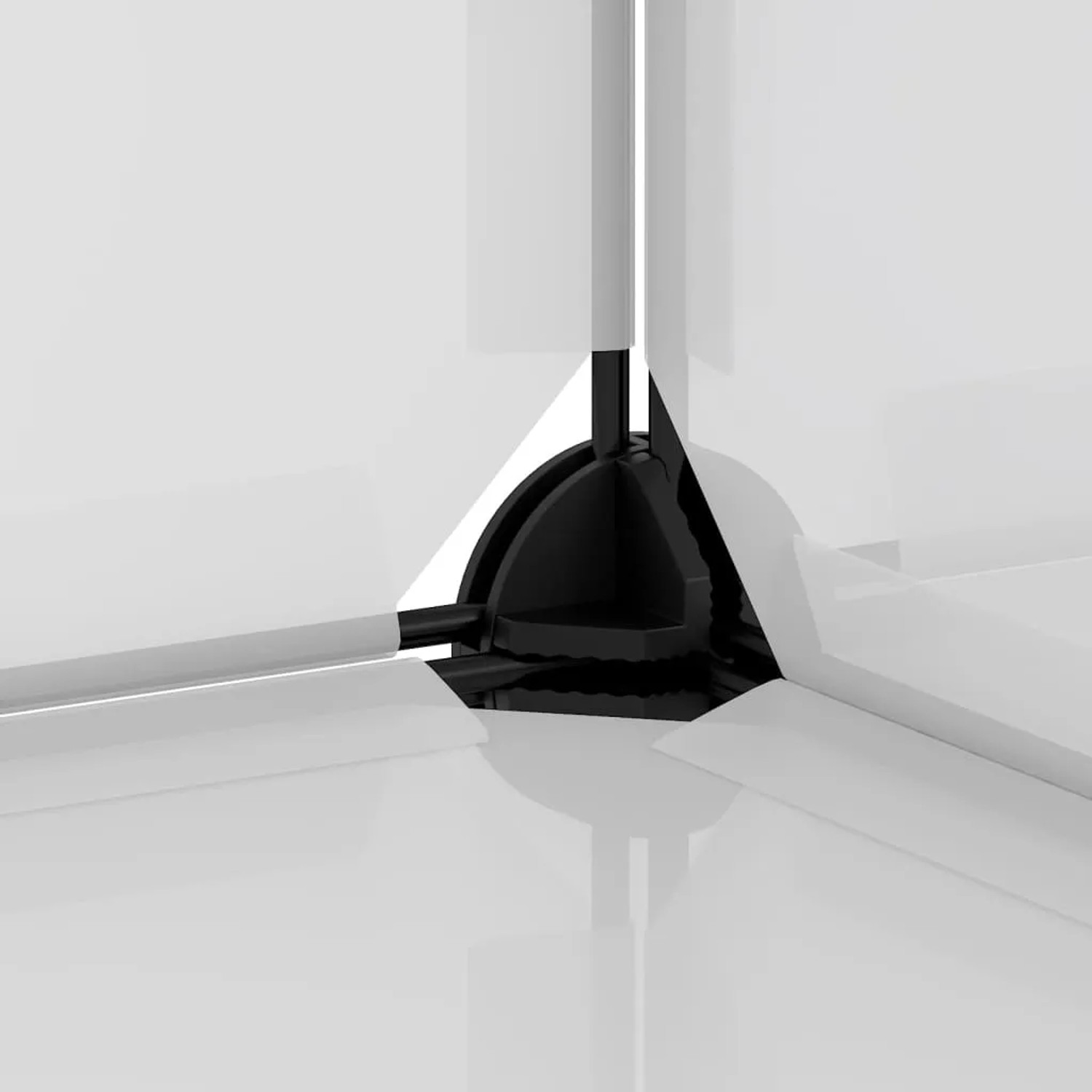 Detailaufnahme: Transparentes vidaXL Regalsystem mit schwarzem Verbindungsstück.