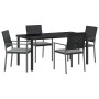 Schwarze 5-tlg. vidaXL Garten Essgruppe aus Poly Rattan mit Tisch und vier Stühlen.