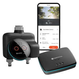 Gardena Smart Dual Water Control mit Gateway: Bewässerungscomputer für zwei Gartenbereiche.