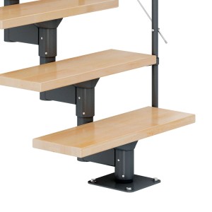Dolle Mittelholmtreppe Boston mit Buchenstufen und anthrazitfarbenem Metallgestell.